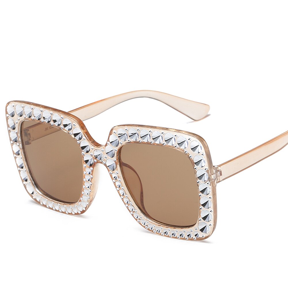 Firkantede vandre solbriller kvinder italien mærke diamant solbriller damer vintage overdimensionerede kvindelige beskyttelsesbriller  uv400: 12-jh15982-c7