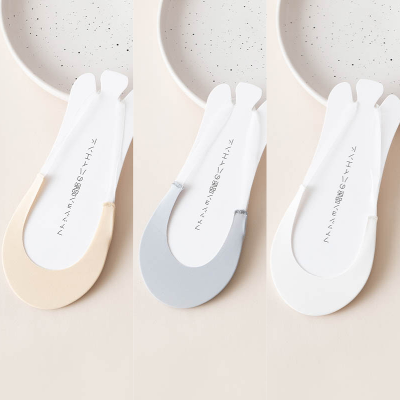 3 pares de calcetines invisibles de barco para mujer, calcetines antideslizantes de silicona de verano para zapatos de tacón alto, tirantes finos de media palma de seda helada,: Marfíl