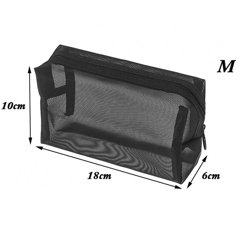 1Pcs Black Mesh Cosmetic Bag Zipper Makeup Bag For Women Wash Toiletry Bag Mesh Package Travel Organizer Storage Pencil Case: B-M