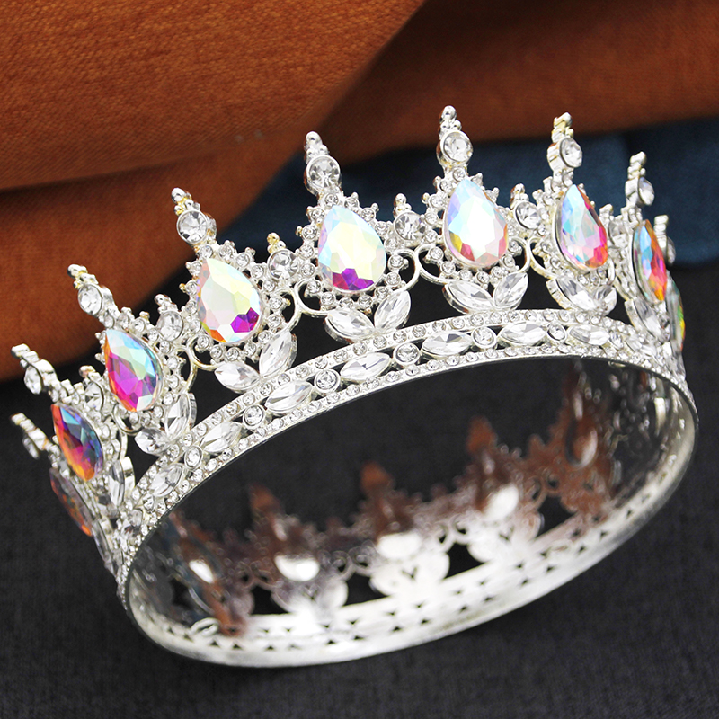Barokke ronde diadeem koninklijke koningin koning tiara's en kronen feest verjaardag bruids trouwjurk kroon sieraden accessoires: Licht Geel Kleur