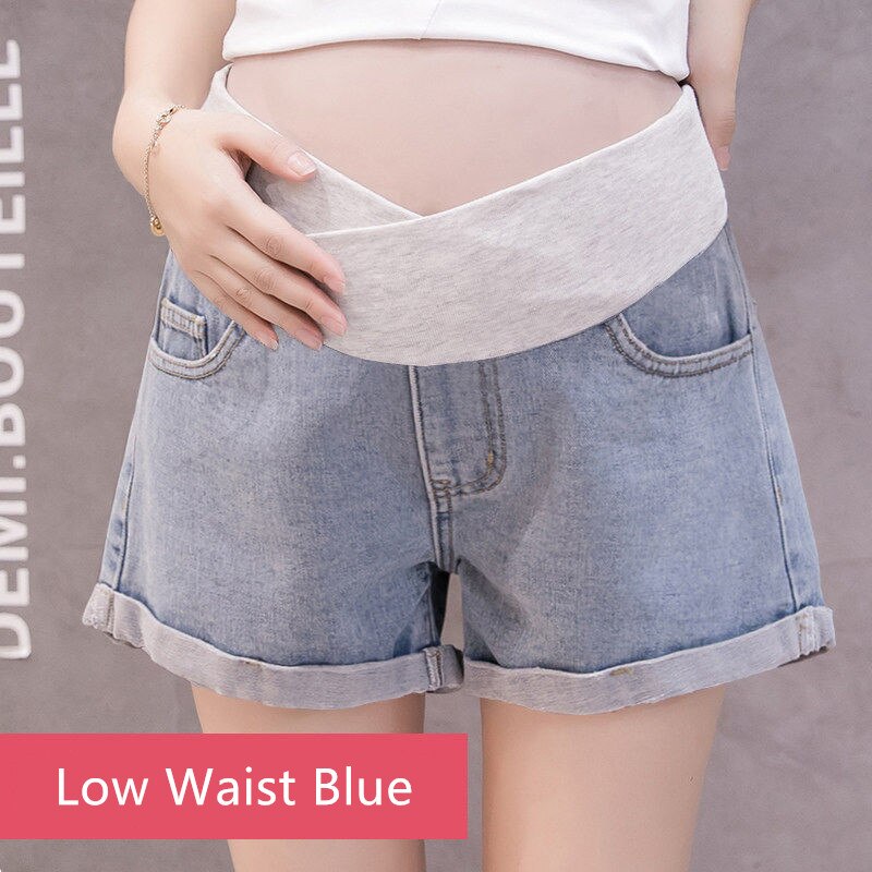 neue Sommer Schwangere Frauen Dünne Bauch Kurze Jeans Mutterschaft Lose Denim Shorts H107: Low Waist Blue / L