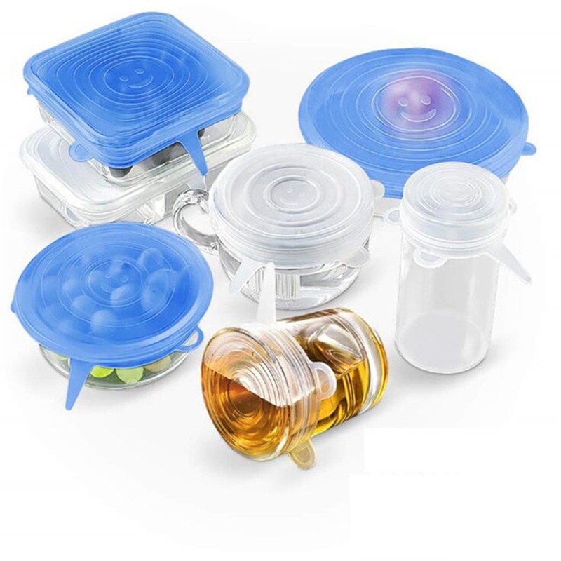 6 Pçs/set Alimentos Tampa de Silicone Universal Tampas De Silicone para Panelas Tigela Pote Reutilizável Tampas Estiramento Acessórios de Cozinha Gadgets
