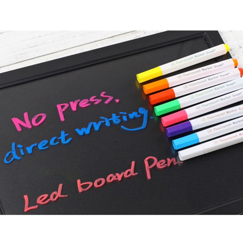 8 Kleuren Fluorescerende Vloeistof Krijt Marker Pennen Uitwisbare Markeerstiften Led Schrijven 1XCB