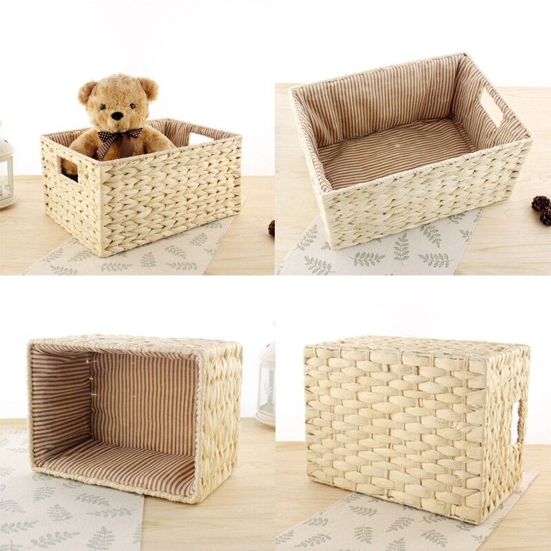 Cestas de almacenamiento tejidas hechas a mano para el hogar, caja de almacenamiento Rectangular, organizador de fruta, contenedor de comida, decoración