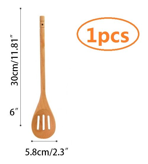 Utensilios de cocina de madera de haya Natural, 30cm, herramientas de cocina, cuchara de madera, pala, servidor de espagueti, ranurado: 1x slotted spoon