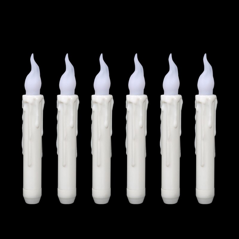 6 Pcs Long Simulation Candle Flame Shape Light Outdoor Garden Decor Lantern LEDs 77HD