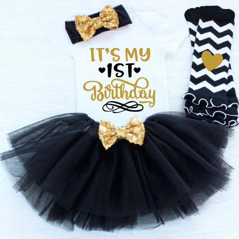 En fødselsdagsfest kjoler outfits til 1 år baby pige dåb tutu kjole nyfødt 1st fødselsdag 3 stk dåb slid tøj