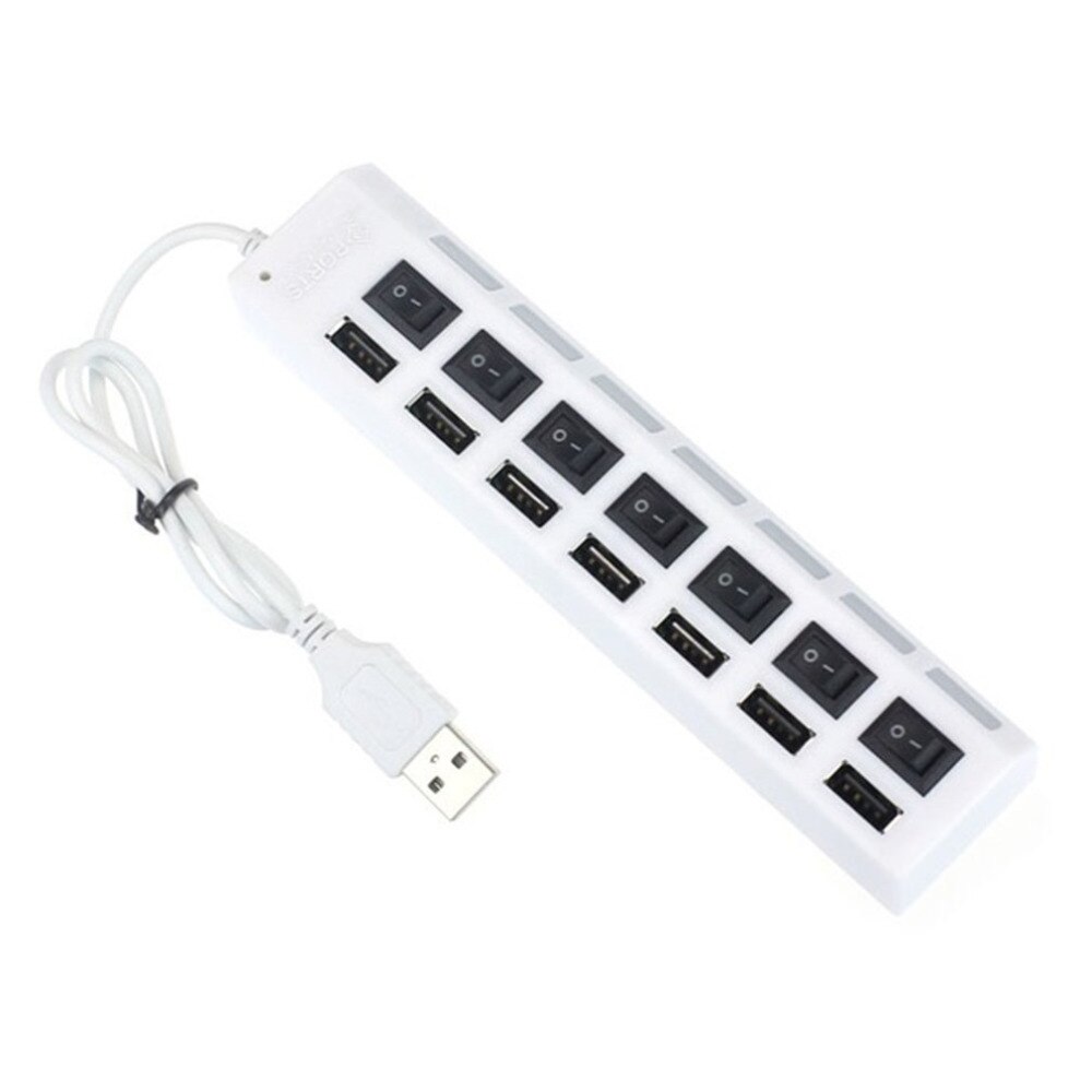 Socket with LED Indicator 7 Ports USB3.0 Adapter Hub Power on/off Switch Plug & Play High Speed Portable For PC Laptop