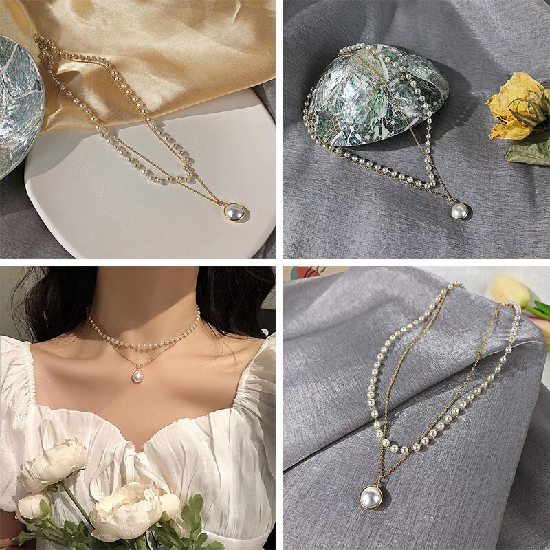 YWZIXLN Trend Elegante Schmuck Punk Perle Kette Anhänger Halskette Goldene Farbe Unquie Männer Frauen Halskette N0190