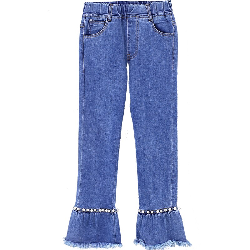 2-12Y frędzle dżinsy dzwony dziewczyny wiosna spodnie na jesień dżinsy dziecięce moda szczupły spodnie dla dzieci CUHK spodnie dziecięce spodnie migotać: 160