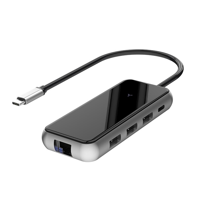 Multifunktion usb c hub adapter 8 in1 gigabit  rj45+ usb 3.0 x 3+ pd+hdmi+sd/minilæser usb hub til telefon bærbar