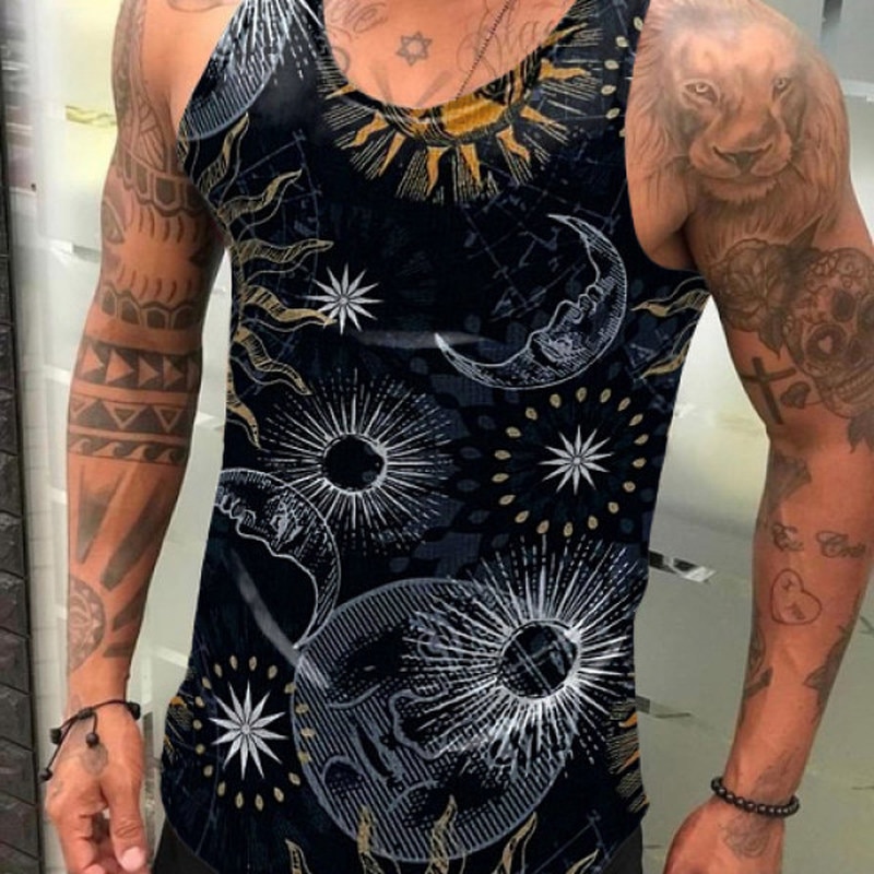 Canotta da uomo estate 2021 camicie senza maniche stampa luna e sole abbigliamento Fitness uomo Casual sport gilet Slim Harajuku Top camicia