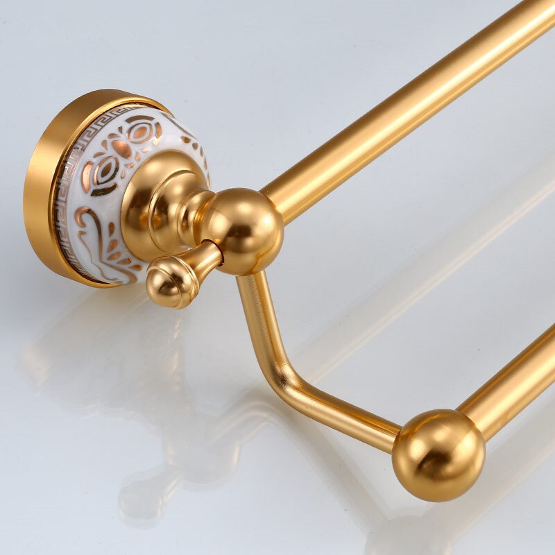 Bathroom Accessories Set Aluminum Carved Champagne Gold Towel Rack Towel Bar/Ring Toilet Brush Holder Corner Shelf Paper Holder