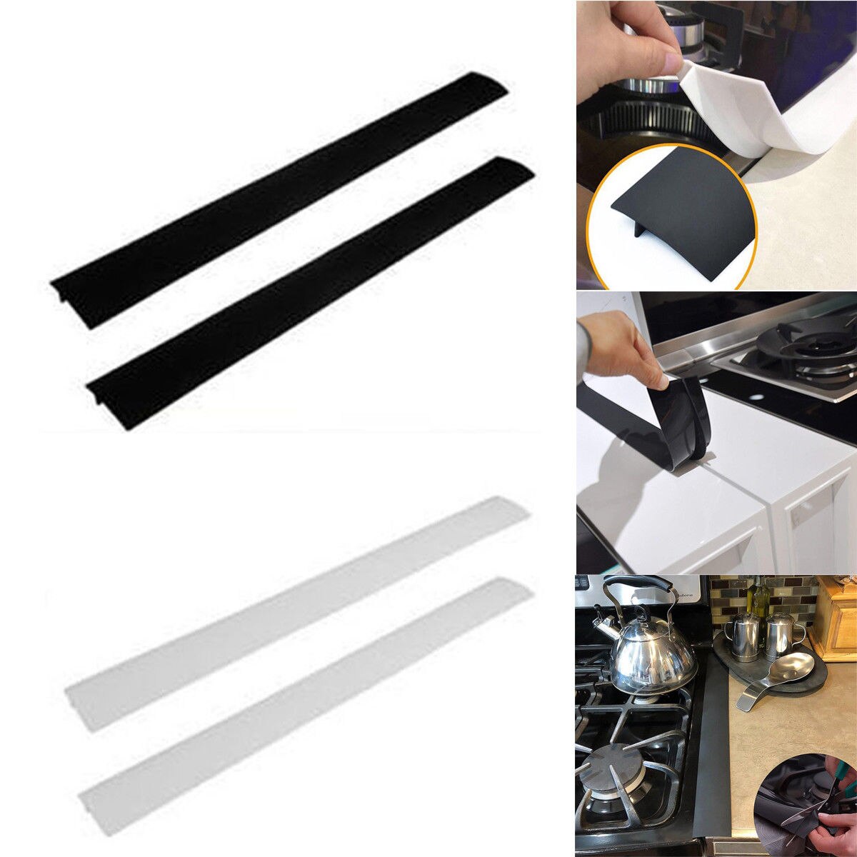 2x Kitchen Silicone Stove Counter Gap Cover Easy Clean Heat-resistant Home Wide Long Gap Filler Seals Spills Between Counter