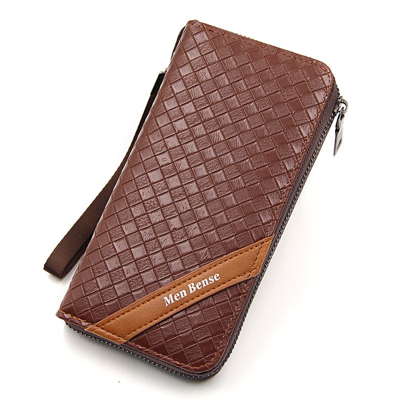 Men Long Wallet Men Zipper Purse for Men Coin Purses Clutch Male Portefeuille Wallets portefeuille homme: Woven Light Brown