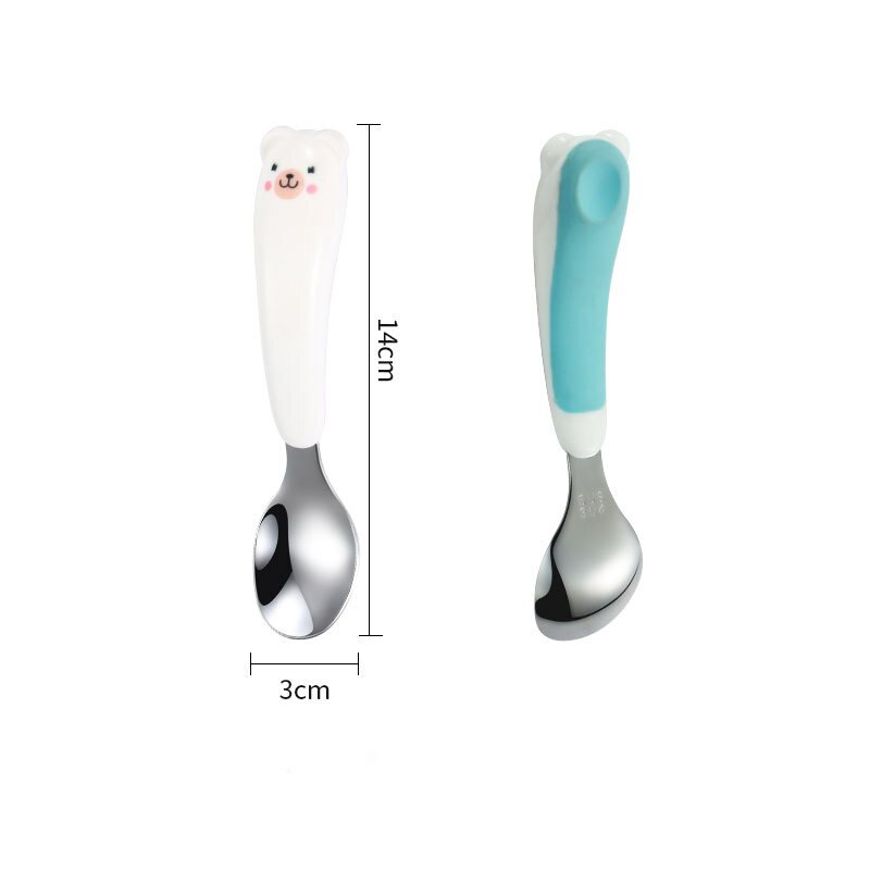 Cute Cartoon Stainless Steel Fork Spoon Set Non-slip ABS Handle Grasp Kids Training Spoon Utensil Baby Feeding Tableware Cutlery: blue spoon