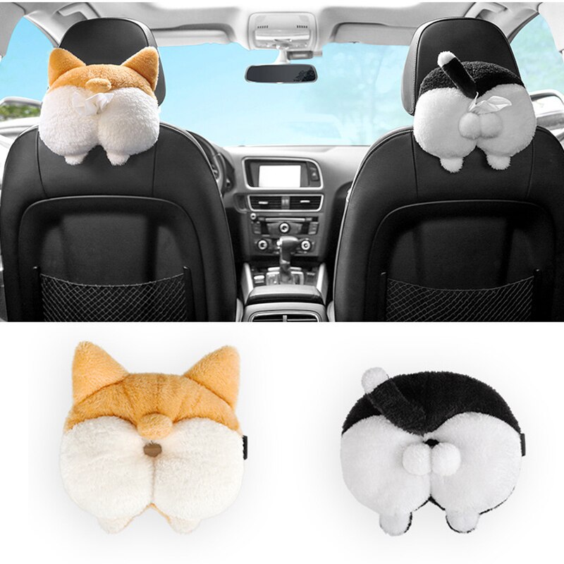 Corgi Butt Cat Car Tissue Holder Napkin Box Vehicle Backseat Tissue Case Holder for Home Car Bathroom