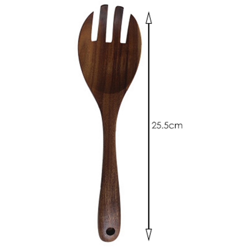 Servidores de ensalada de madera Juego de 4 cubiertos cuchara tenedor cuchara de ensalada de madera, tenedor agitador