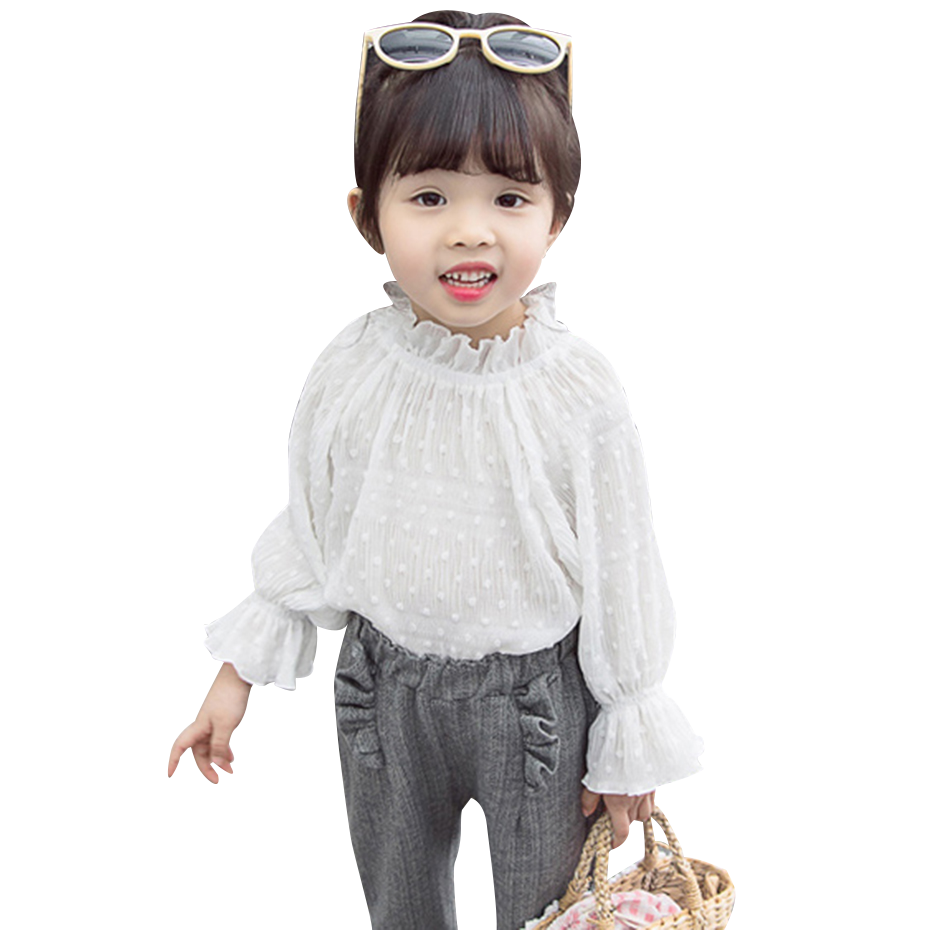 Camisas para niñas, blusa blanca con volantes para niñas, blusa de lunares para niñas, ropa de manga ancha para niñas