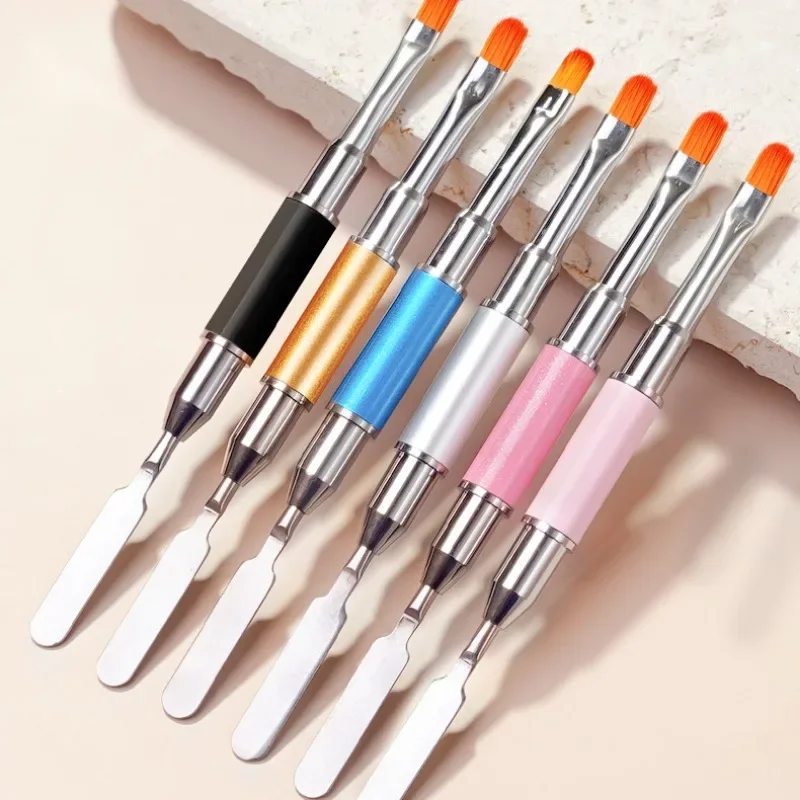 2-in-1 Dual beendet Poly Nagel Gel Bürste Pflücker Nagelbürste und Spachtel Edelstahl Gel für NäGel Verlängerungsgel Werkzeug