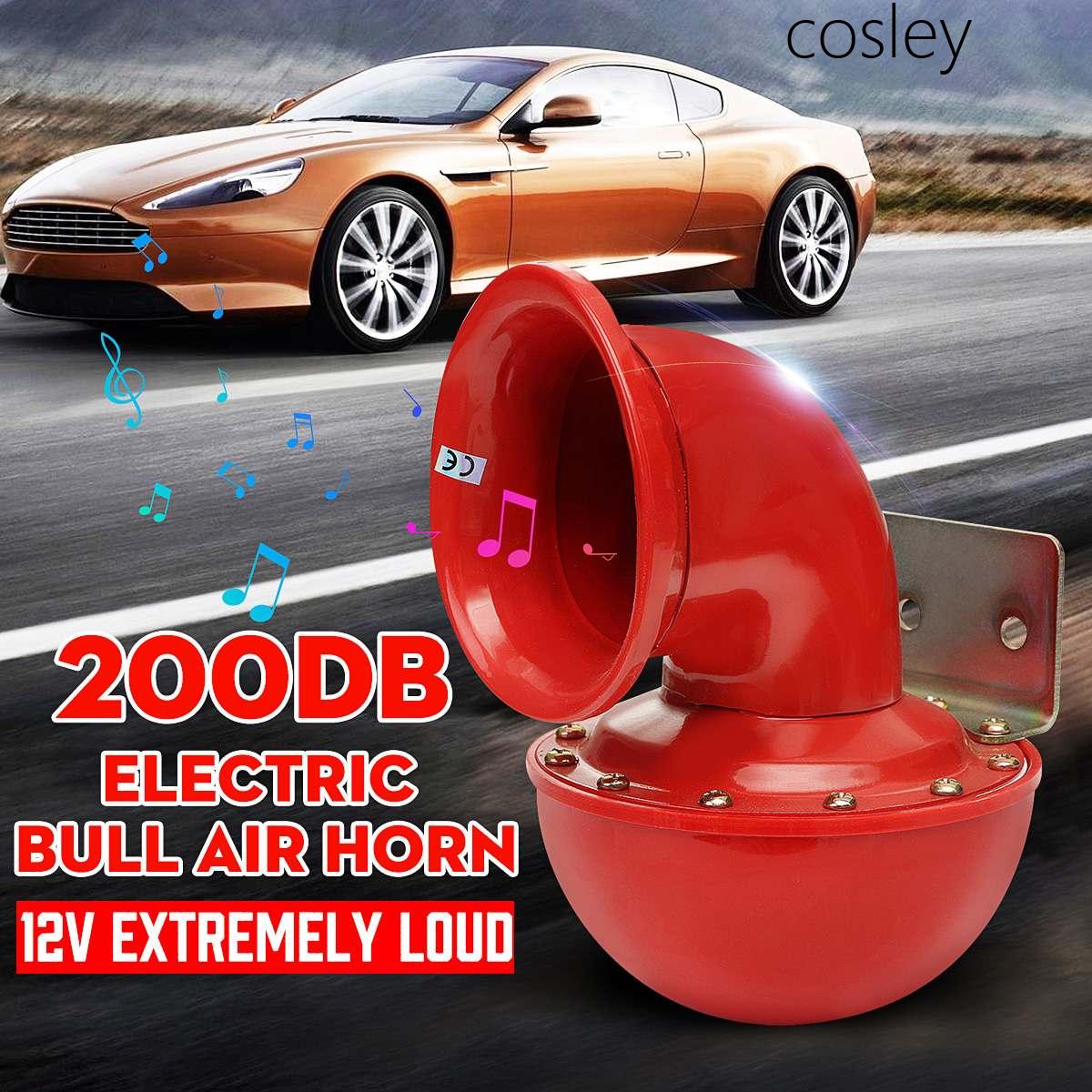 Bocina de coche de 12V y 200db, bocina roja, bocina eléctrica con sonido de vaca, bocina de Metal para camión, tren, barco, motocicleta, coche, camión, barco, súper ruidoso