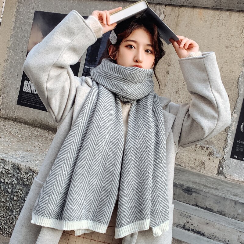 Woman winter striped thicker wild cute girl couple warm scarf