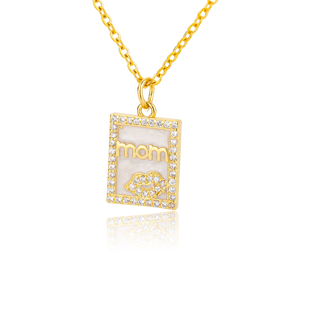 murmeln Schild Mutter knapp Name Anhänger Halskette Für Frauen Zirkonia Elegante Halskette Schmuck Schmuckstück Femme: N03596G-1