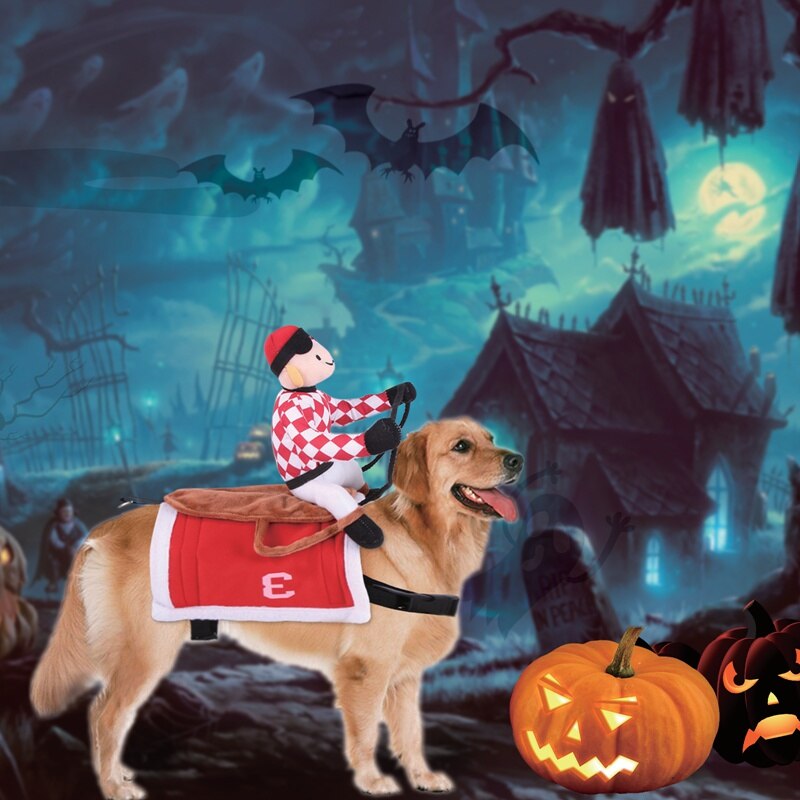 Halloween Funny Pet Dog Clothes Midlee Red Jockey Pet Costume For Dogs Puppy Horseman Jockey Cosplay Costume Pet Supplies