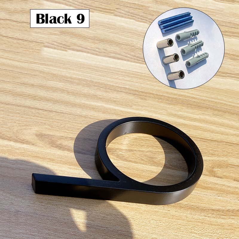 127mm Modern Floating House Number Metal Address Street Sign Plates Outdoor Black Door Plaque Numbers For Apartment Mailbox 0-9: Black 9