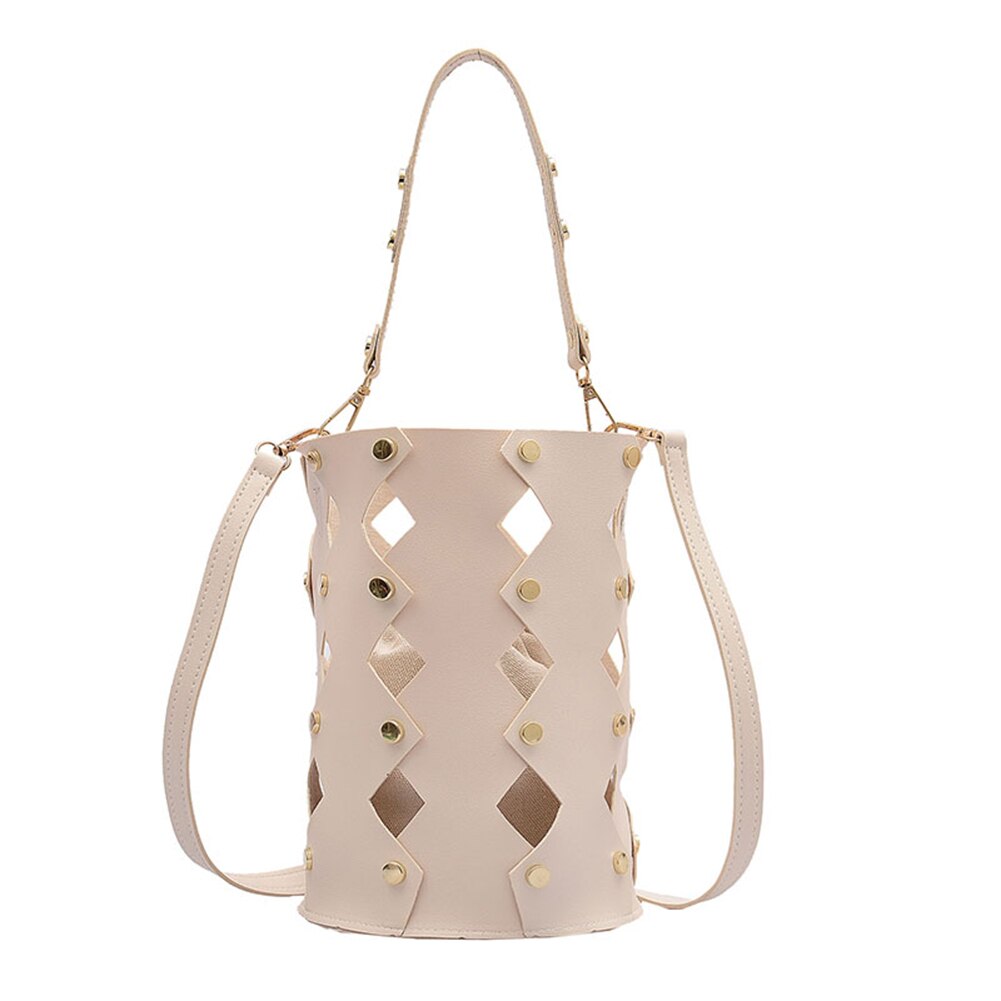 Rivet femmes seau sacs à bandoulière hcabas sac à main femme classique ollow cuir messager épaule sacs à main: WHITE