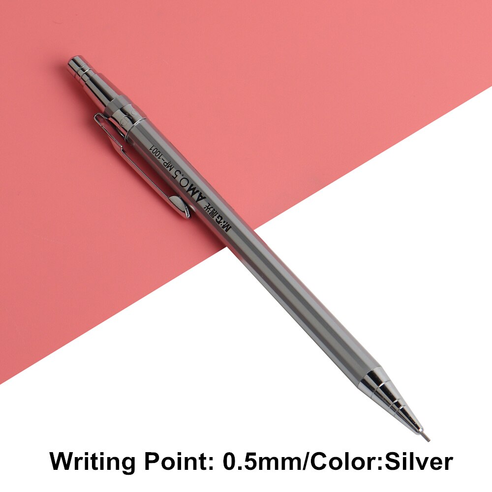 1PCS Baikingift Full Metal M&G Mechanical Pencil 0.5-0.7mm For Painting And Writing School Supplies: 0.5mm Silver