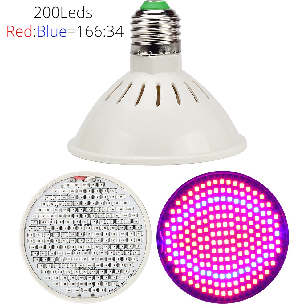 Led plantevoksepære 60/200/290 leds smd 2835 plantelys til blomster grøntsager drivhus hydroponisk voksende pære  d30: 200 lysdioder