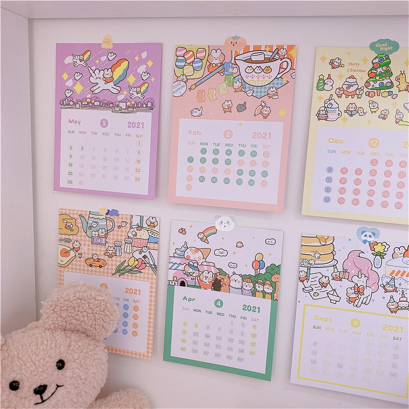 Rabbit Calendar Postcard Small Poster Cute Cartoon Wall Decoration Sticker Calendar Posing Props Children's