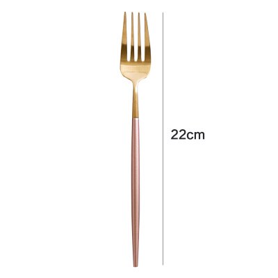 Korean Royal Pink Golden Tableware Cutlery Set Dinner Knife S poon Fork Sets 18/8 Stainless Steel Western Gold Dinnerware Set1pc: table fork