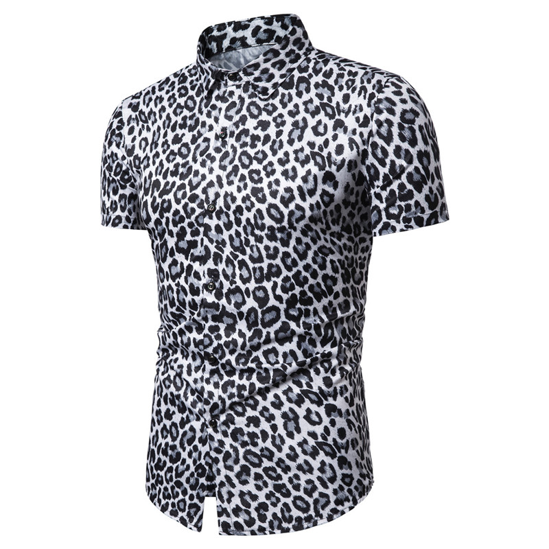 Camisa hawaiana con estampado de leopardo para surfear y playa para hombre, Blusa de manga corta de verano , Top de 3XL, ropa para vacaciones: Black / XXXL