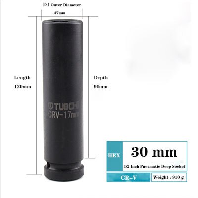 1/2 tums pneumatisk djuphylsa set 17-41mm förlänga sexkantsmetriska djupvägg luftadoptör slaghylsa cr-v autoreparationsnyckelverktyg: 30mm
