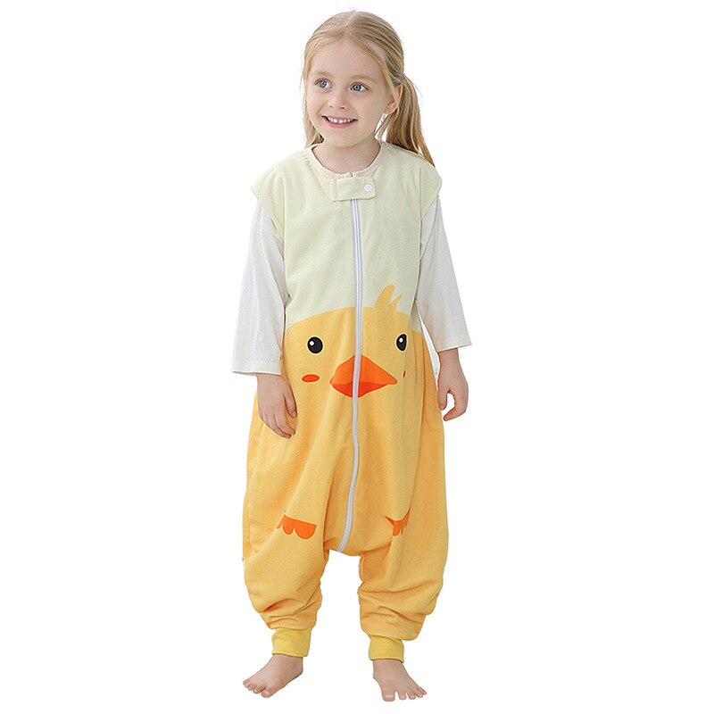 Camisola de flanela para bebês, roupa de dormir de desenho animado para meninas e meninos, macacão quente: Yellow duck / M