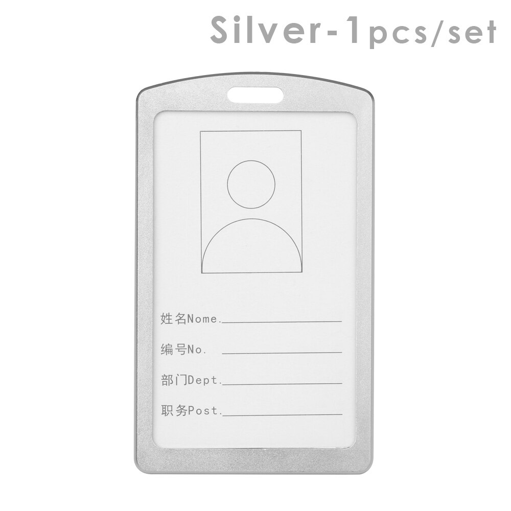 1PC Vertical Aluminum Alloy Work Name Card Holders Business Work Card ID Badge Lanyard Holder Office Accessories: 029 Silver