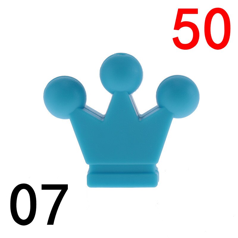 50pcs Silicone Crown Beads Baby Teether Necklace Bead Infant Baby Chewing Jewelry Accessories Food Grade Silicone: 07 Deep SkyBlue