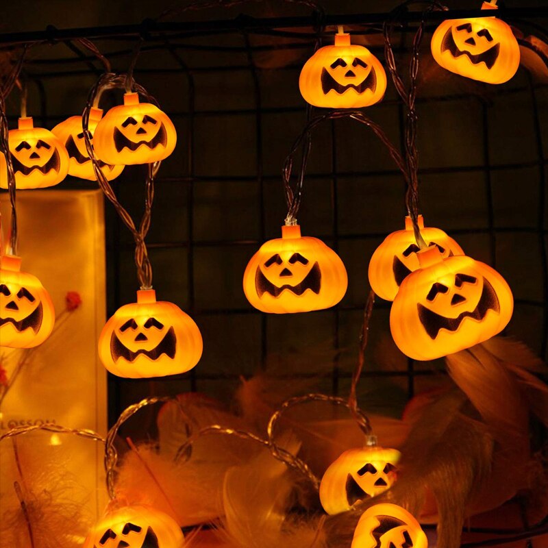 Halloween lichtsnoer met 10/20 led-lampjes, een lichtsnoer met led-lampjes, een pompoen, een skelet, een bot, een spook, een vleermuis en een spin.: Pompoen 2 / 1.5m 10 geleid