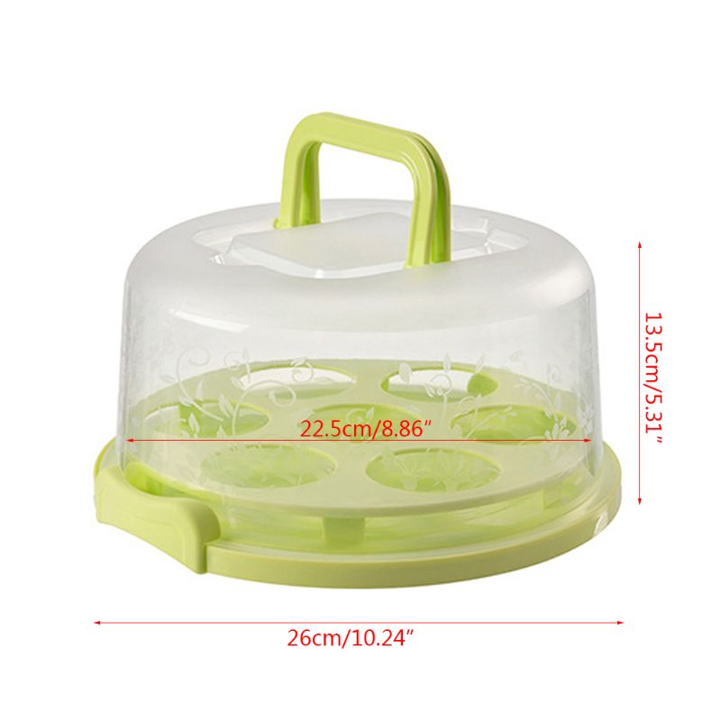 Recipiente portátil de plástico para Magdalena redonda, caja de almacenamiento para pasteles y postres, suministro de cocina