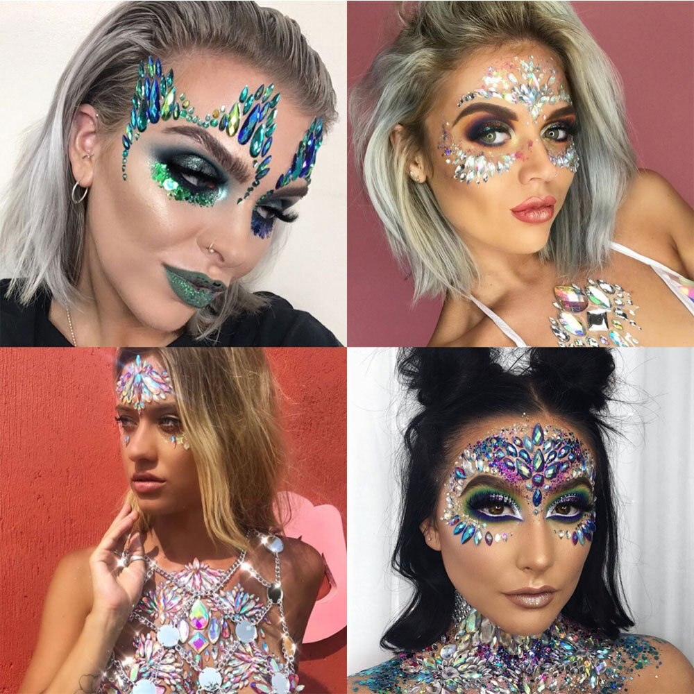 Ansigt juveler glitter , 1 stk juveler tatovering havfrue ansigt perler rhinestones øjne krop klistermærker krystaller glitter til fest festival