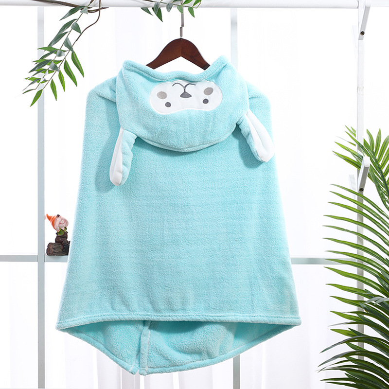 Toalla de baño con capucha para bebé, albornoz suave de lana de Coral para recién nacido, manta de absorción de agua infantil, Animal de dibujos animados: Bean Green