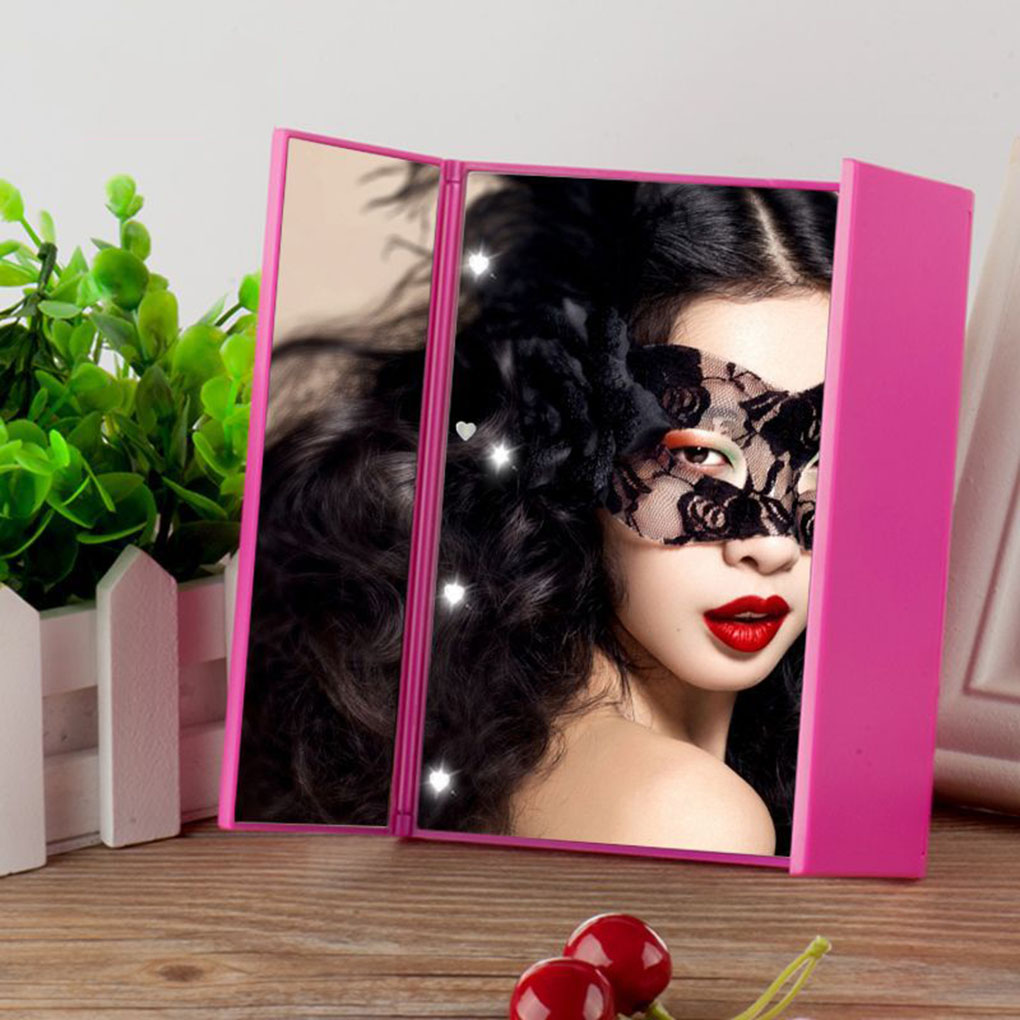 Tri-sided Foldable Makeup Mirror 3-Folding Portable 8 LED Light Beads Cosmetic Tabletop Mirror Beauty Supplies