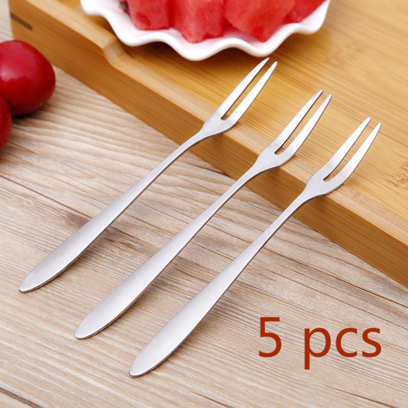 1/3/5pcs Mini Stainless Steel Cutlery Fork Fruit And Vegetable Salad Fork Household Daily Necessities: 5pcs