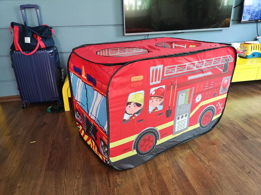 Børn telt børn pop op leg telt legetøj sammenfoldeligt legehus klud brandbil politibil spil husbus: Rød