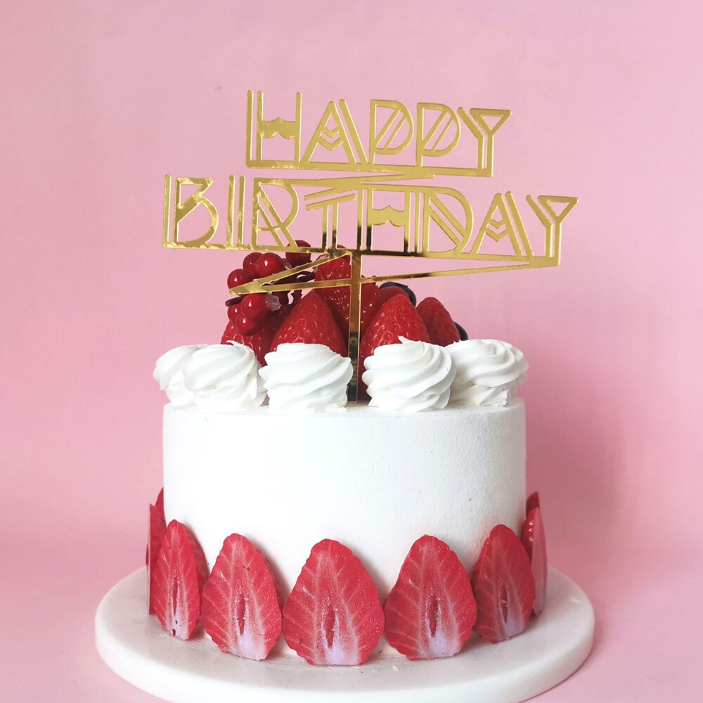 Fargede blomster gratulerer med dagen kake topper gylden akryl bursdagsfest dessert dekorasjon for dusj bakevarer