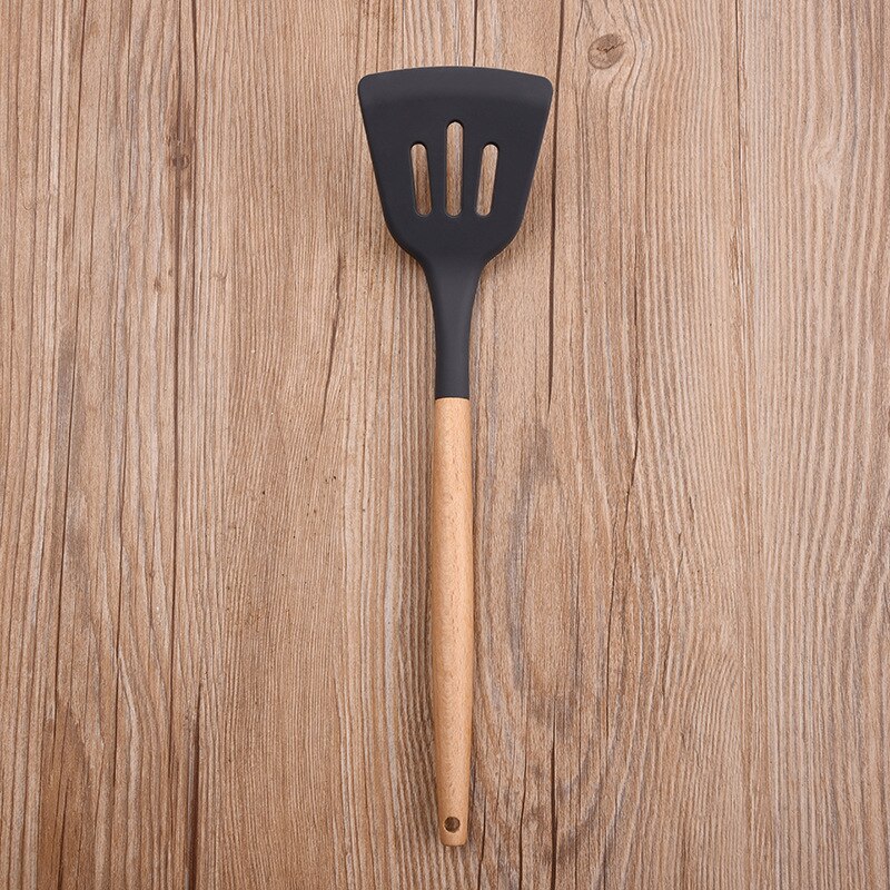 8-piece silicone kitchenware set with wooden handle nonstick silicone spatula kitchen tool silicone cooking kitchenware set: C