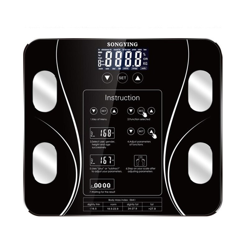 Electronic Weighing Scale USB Charging Sakura Smart Household Weighing Scale Fat Scale LED Digital English Function Screen Home