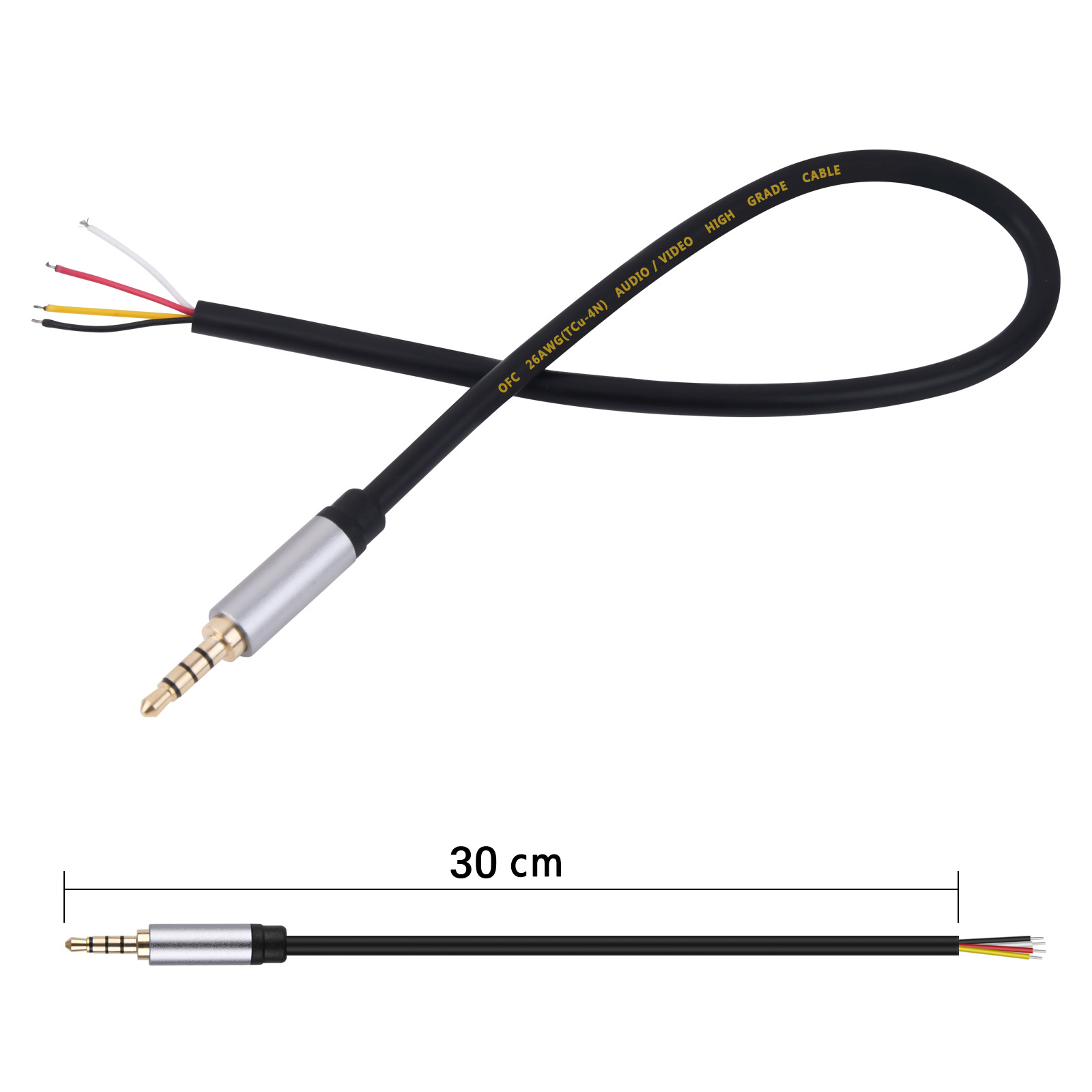 Zamienna wtyczka męska 3,5 mm na goły przewód z otwartym końcem TRRS 4-biegunowy kabel audio z wtyczką stereo 1/8" do naprawy mikrofonu zestawu słuchawkowego